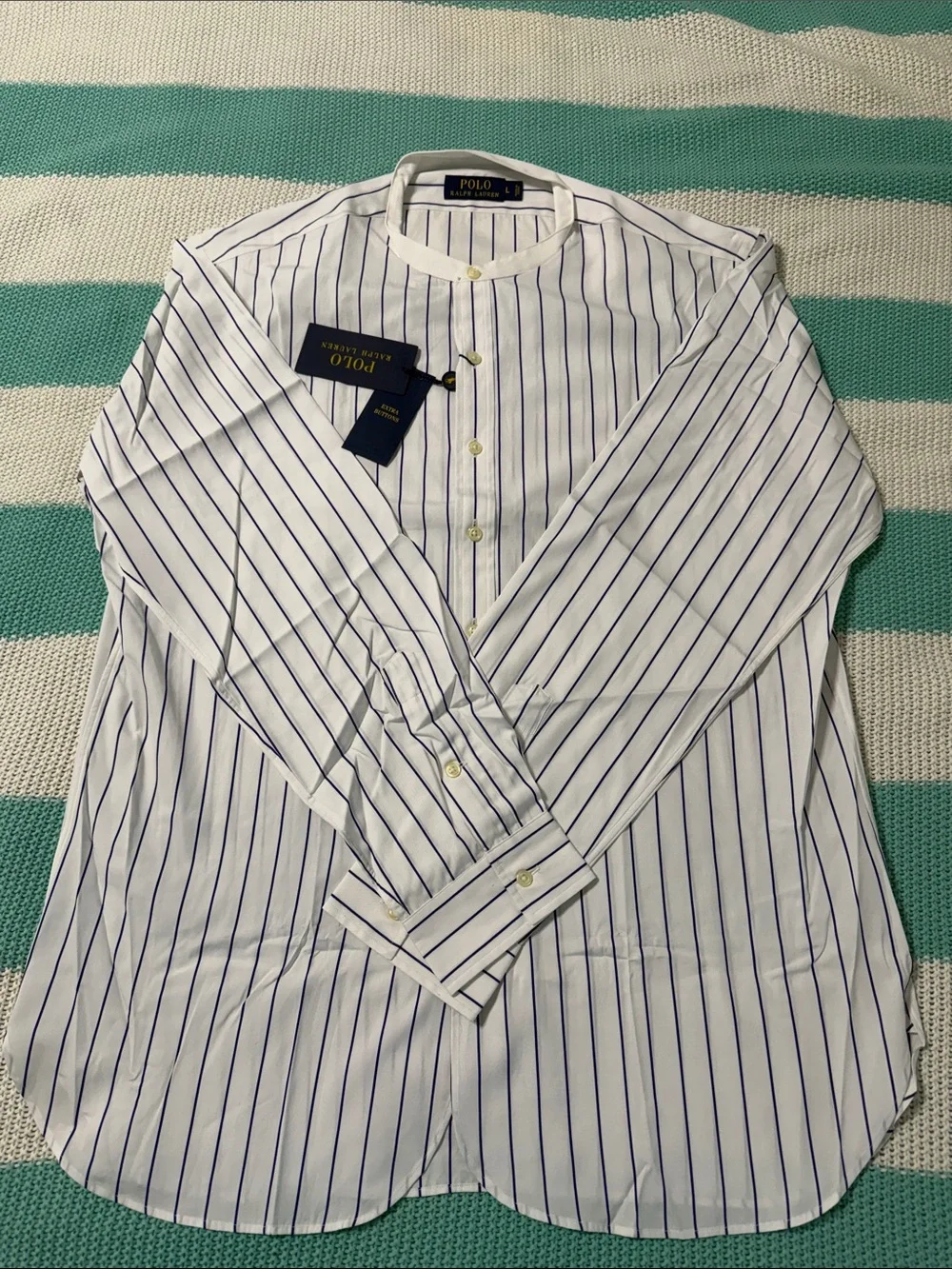 Polo by Ralph Lauren White Shirt with Navy Pinstripes